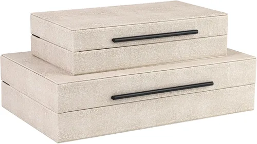 Vista 10 de HofferRuffer Juego de 2 cajas decorativas de piel sintética, organizador de accesorios grande de recuerdos, organizador de joyas con tapa con Negro