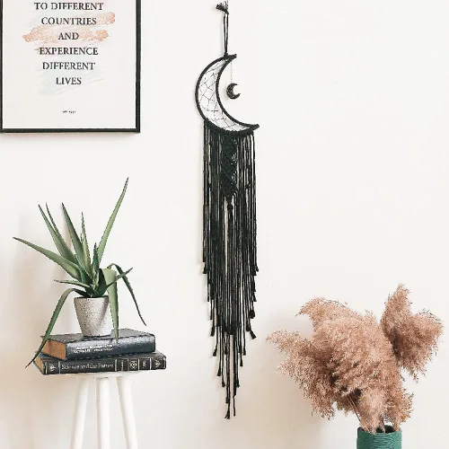 Vista 2 de MOONFLY Atrapasueños de Luna Negra con Atrapasueños de Algodón Tejido a Mano Macramé Boho Colgante de Pared Decoración del Hogar Ornamento Artesanía