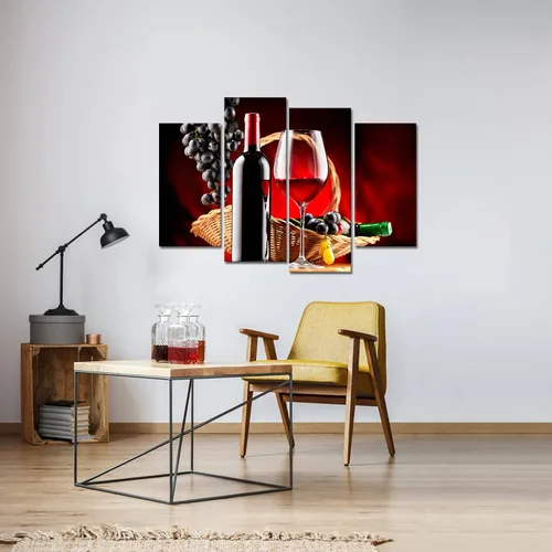 Vista 5 de iKNOW FOTO 4 piezas de decoración de pared de cocina, vino negro y rojo, uvas, lienzo, ilustración, botella de vino, pintura, impresión de arte
