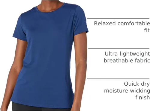 Vista 47 de Amazon Essentials Camiseta de manga corta con cuello redondo para mujer, de secado rápido, para entrenamiento, gimnasio, paquete múltiple