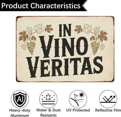 Vista 3 de Letrero de metal retro con texto en inglés «In Vino Veritas Vines» para garaje, hombre, cueva, baño, dormitorio, granja, inspirador, arte de pared