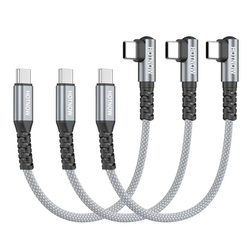 Vista 11 de Short Right Angle USB C to USB C Cable 12 inch 3 Pack, PD 65W Fast Charging Blanco grisáceo