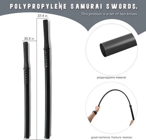 Vista 2 de RTCT Katana Sword - Espada samurái de polipropileno para entrenamiento, juego de 2 piezas con soporte de exhibición, cuchillo de plástico