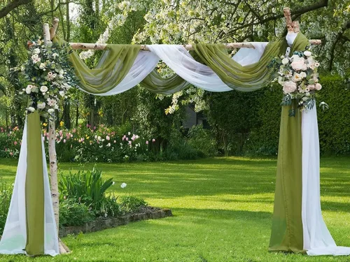 Vista 22 de Warm Home Designs Paquete de Tela para Arco de Boda Tiene 2 Scarves de 216 Pulgadas (18 Pies) en Tela Azul Marino y Blanco para Ceremonia de Boda