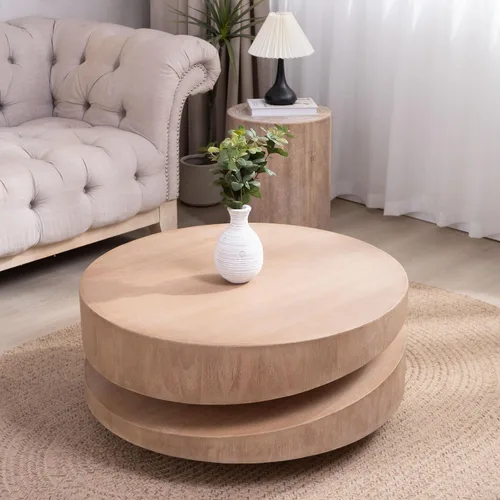 Vista 20 de Mesa de centro redonda ovalada moderna de madera giratoria de 3 niveles, fácil montaje, negro (40.15 x 23.75 x 13 pulgadas)