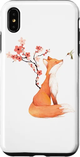 Vista 11 de The Cute Fox and Hummingbird Cherry Blossom Flower Present Case for iPhone 17