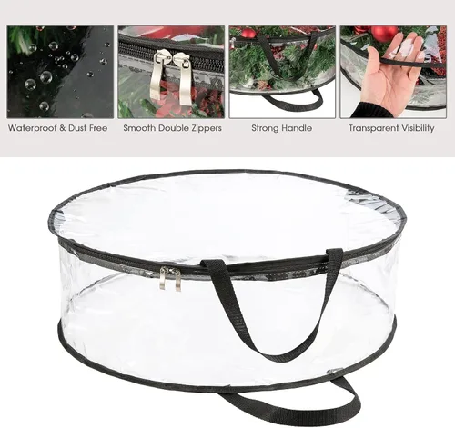 Vista 2 de Bolsa de almacenamiento de corona transparente de 24 pulgadas, contenedor de almacenamiento de corona de Navidad, protector de corona resistente
