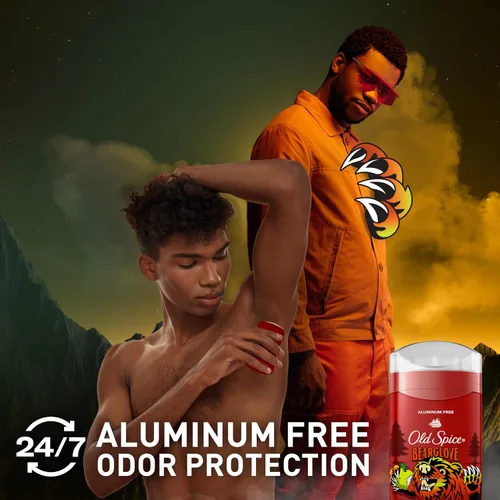 Vista 3 de Old Spice Desodorante sin aluminio para hombres, protección contra olores 24/7, frescura 24/7 y aroma duradero, aroma Bearglove, 3.0 onzas con gel