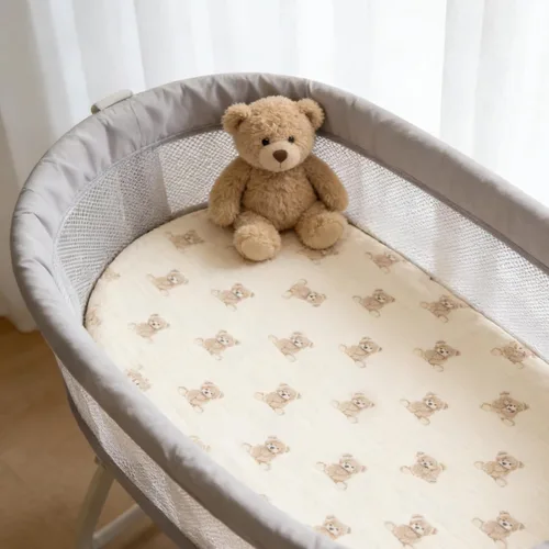 Vista 3 de Sábanas orgánicas para cuna de bebé de 33 x 17 pulgadas, 100% algodón de muselina para bebé, niña, niño, funda de colchón ajustable suave compatible