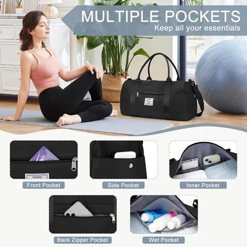 Vista 4 de Bolsa de gimnasio para mujeres y hombres con compartimento para zapatos, bolsa de lona deportiva para artículos personales, bolsas de viaje pequeñas