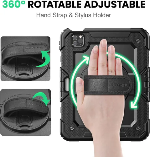 Vista 3 de SEYMAC Funda para iPad Pro 11 de 4ª, 3ª, 2ª, 1ª generación (2022/2021/2020/2018), funda protectora de cuerpo completo a prueba de golpes con Negro