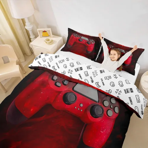 Vista 3 de Erosebridal - Juego de ropa de cama gamer para niños, tamaño matrimonial, decoración de habitación de juegos, funda de edredón hexagonal de panal
