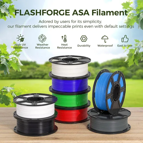 Vista 2 de FLASHFORGE - Filamento ASA para impresora 3D, 1.75mm Negro, bobina de 1kg (2.2lbs), precisión dimensional de +/- 0.02mm, duradero, alta resistencia