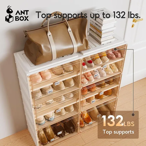 Vista 3 de ANTBOX - Zapatero plegable con puertas transparentes, organizador de zapatos extra grande para entrada y armario, estante de almacenamiento portátil