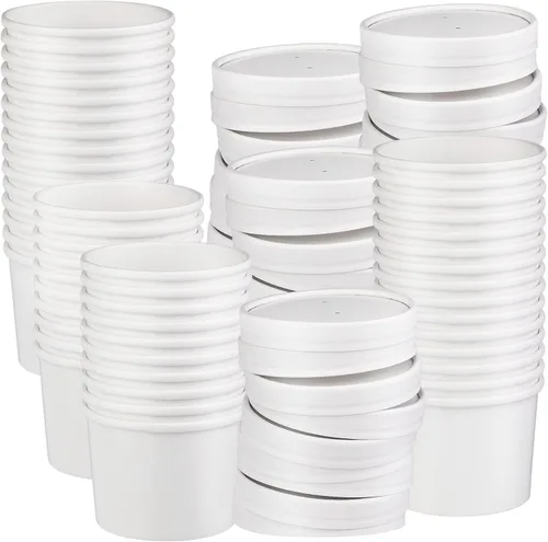 Vista 17 de Paquete de 25 recipientes de sopa de 8 onzas con tapas, taza de sopa de papel desechable, recipientes de papel para alimentos con tapas, recipiente