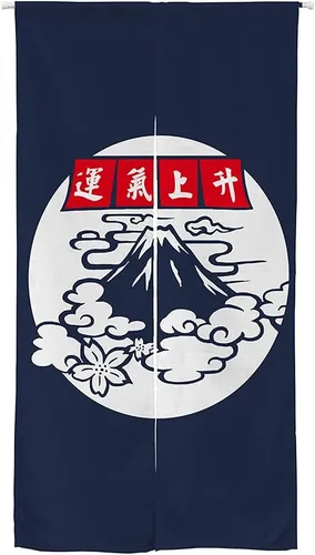Vista 7 de Ofat Home Cortina Japonesa Noren para Entrada Tapiz para Colgar en la Pared, Pintura de Fuji y Flores de Cerezo, Decoración de Puerta