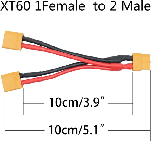 Vista 6 de Cable corto del conector de batería paralelo XT60 3.9", enchufe del adaptador del divisor en Y