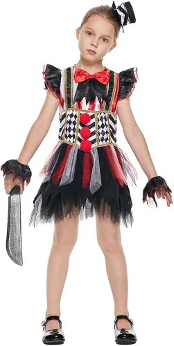 Vista 6 de Snailify Disfraz de payaso malvado para niña vestido de cosplay de terror divertido