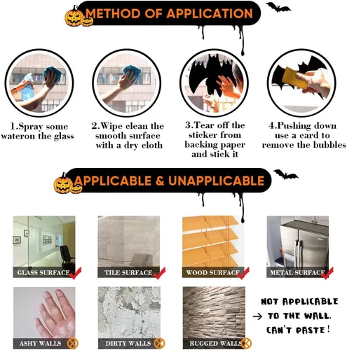 Vista 6 de Decoraciones de silueta de ventana de Halloween - Lindas calcomanías de silueta de monstru