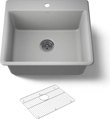Vista 17 de KOHLER 28003-1-CM1 Kennon® - Fregadero de cocina de 25 pulgadas de montaje superior o inferior, incluye estante para fregadero, color negro mate