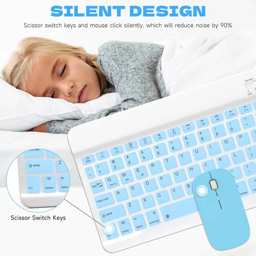 Vista 4 de QWERTY - Teclado Bluetooth de 10 pulgadas, teclado inalámbrico ultra delgado, sin retrasos, silencioso, compatible con iPhone, iPad, computadora