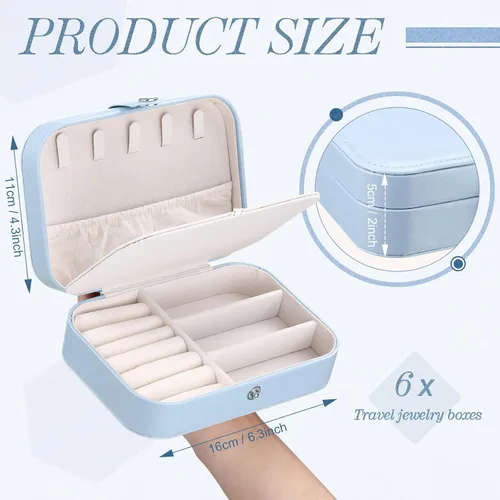 Vista 2 de Kigeli Joyero de viaje de piel sintética, pequeño joyero portátil para dama de honor, caja de regalo de doble capa, organizador de joyas de viaje