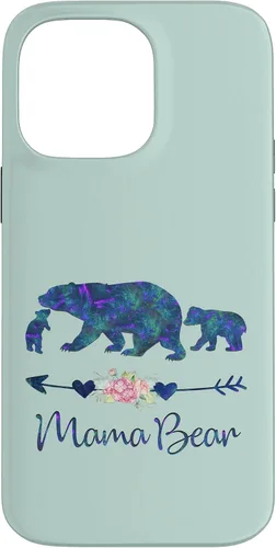 Vista 21 de Teal Blue Purple Floral Mama Bear and Two Cubs Green Mint Case for iPhone 16