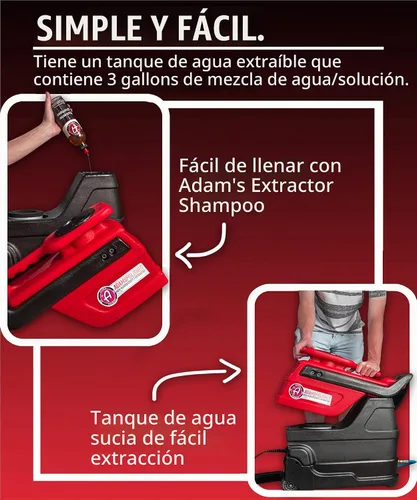 Vista 6 de Adam's Polishes - Extractor de alfombras sin calefacción, poderoso limpiador de manchas y tapicería, herramienta manual transparente, manguera de 15
