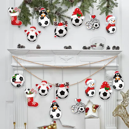 Vista 7 de Chunful 24 piezas Adornos de fútbol para árbol de Navidad, adornos de pelotas deportivas de acrílico colgantes para decoración de árbol de Navidad