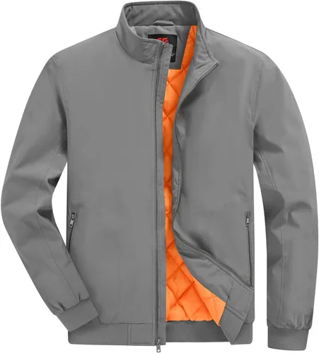Vista 11 de BGOWATU Chaqueta para hombre con aislamiento para otoño e invierno, con cremallera, a prueba de viento, acolchadas, abrigos, abrigos, informales