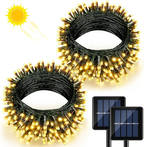 Vista 15 de 2 Pack de luces solares de Navidad para exteriores, tira de luces solares de 80 pies con 240 LED para exteriores, impermeables, 8 modos de luz