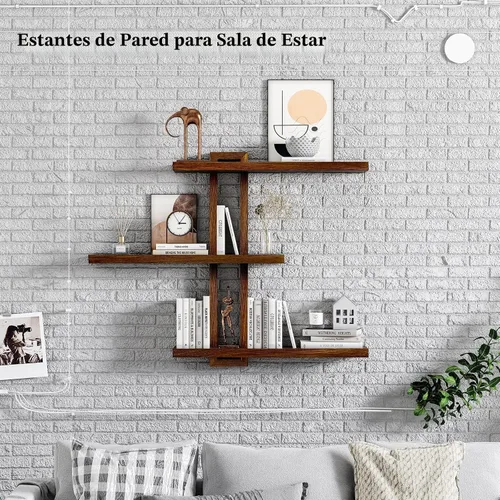 Vista 2 de yaqew Estantes flotantes variables de madera, juego de 4, estantes para baño de 28.35" máx., estantes de pared rústicos para sala de estar