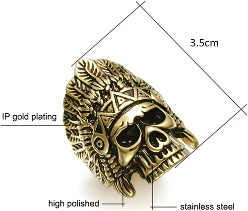 Vista 4 de Cool Feather Dayak Indian Headdress Punk Skull Stainless Steel Mens Ring