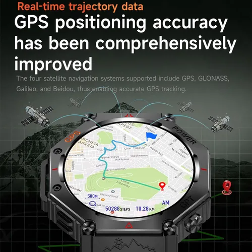 Vista 2 de Loluka Reloj inteligente GPS Tracker resistente al aire libre Smartwatch con brújula/linterna LED/presión de aire/altitud/respuesta/hacer llamada