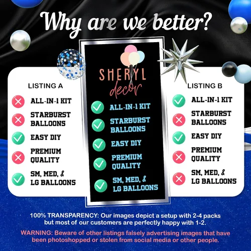 Vista 6 de Kit de arco de globos todo en uno azul y negro con estrella fugaz de bonificación – Globos plateados negros azules pequeños y grandes – Decoraciones