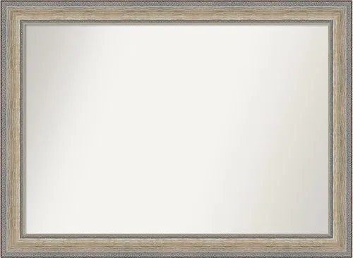 Vista 102 de Amanti Art Espejo de baño plateado para sobre el fregadero, 28 x 37 pulgadas, elegante espejo rectangular de peltre cepillado, marco de madera