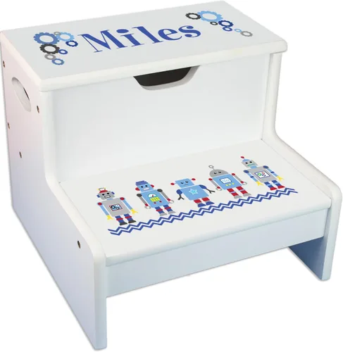 Vista 13 de Taburete de almacenamiento personalizado para niños (ballena azul)