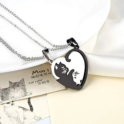 Vista 3 de Regalo de aniversario de Navidad para amigos, marido, esposa, collar de amistad de gato para 2 niñas y niños, collares a juego para mejores amigos