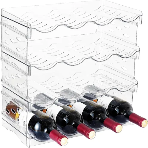 Vista 8 de IEEK Estante apilable de plástico para almacenamiento de botellas, estante organizador de botellas de agua/vino y bebidas para gabinete de cocina