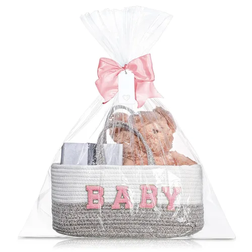 Vista 8 de Beeveer Organizador de pañales con lazo portátil de cuerda de algodón, bolsa de almacenamiento para cambiador, guardería, baby shower (azul)