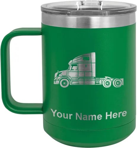 Vista 13 de LaserGram Taza de café aislada al vacío de 15 onzas, cabina de camión, grabado personalizado incluido (negro)