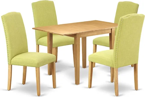 Vista 19 de East West Furniture 1NDEN3-LWH-06 - Juego de mesa de comedor de 3 piezas que contiene una mesa rectangular con gotas y 2 sillas tapizadas de tela