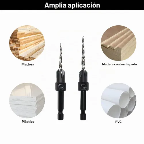 Vista 6 de Juego de Brocas Avellanadas GMTOOLS, 3 Piezas de Brocas Cónicas M2 HSS, con Vástago Hexagonal de 1/4" de Cambio Rápido y Llave Allen, Juego