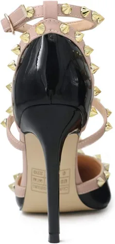 Vista 6 de Eithy Sandalias de verano con tiras de tacón medio y alto para mujer, con puntera puntiaguda, para fiestas, uso diario, sandalias de noche, Oro