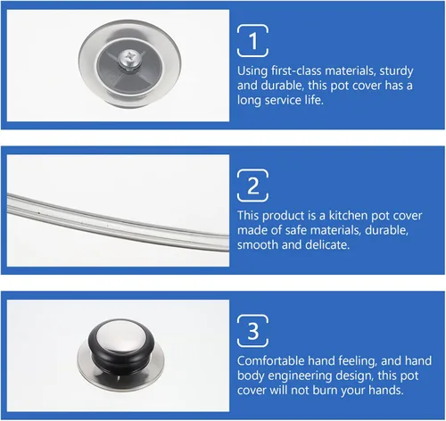 Vista 8 de UPKOCH Tapa cuadrada de vidrio templado con perilla redonda, cúpula de plancha transparente para olla, protector de cacerola, utensilios de cocina