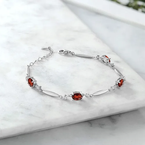 Vista 28 de Gem Stone King 925 Sterling Silver Gemstone Birthstone and White Created Sapphire Tennis Bracelet For Women Oval 7X5MM and 2MM 6 Inch + 1 Inch