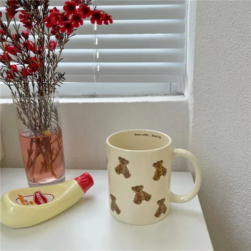 Vista 5 de Lindas Tazas Vintage de Oso de Dibujos Animados de Cerámica Taza de Café Taza de Agua 350ml/12oz Divertido Regalo de Novedad para Mujeres Chicas