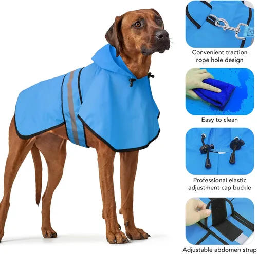 Vista 2 de Weesiber Chubasquero para perro, impermeable con agujero para correa, ropa de lluvia con capucha reflectante para cachorros, poncho para mascotas