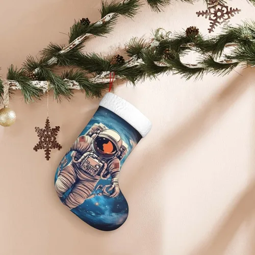 Vista 8 de Astronauta Planet Print Christmas Stockings with Plush Cuff Fireplace Hanging Xmas Stocking Christmas Decorations for Family Holiday Xmas Party New
