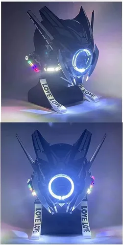 Vista 4 de detfgcl Máscara cibernética LED para hombres adultos, máscara tecnológica, accesorios de disfraz punk, máscara de cosplay, casco futurista